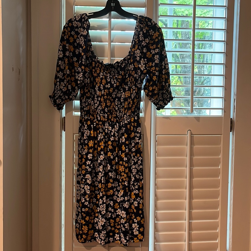 Navy and yellow draper James dress